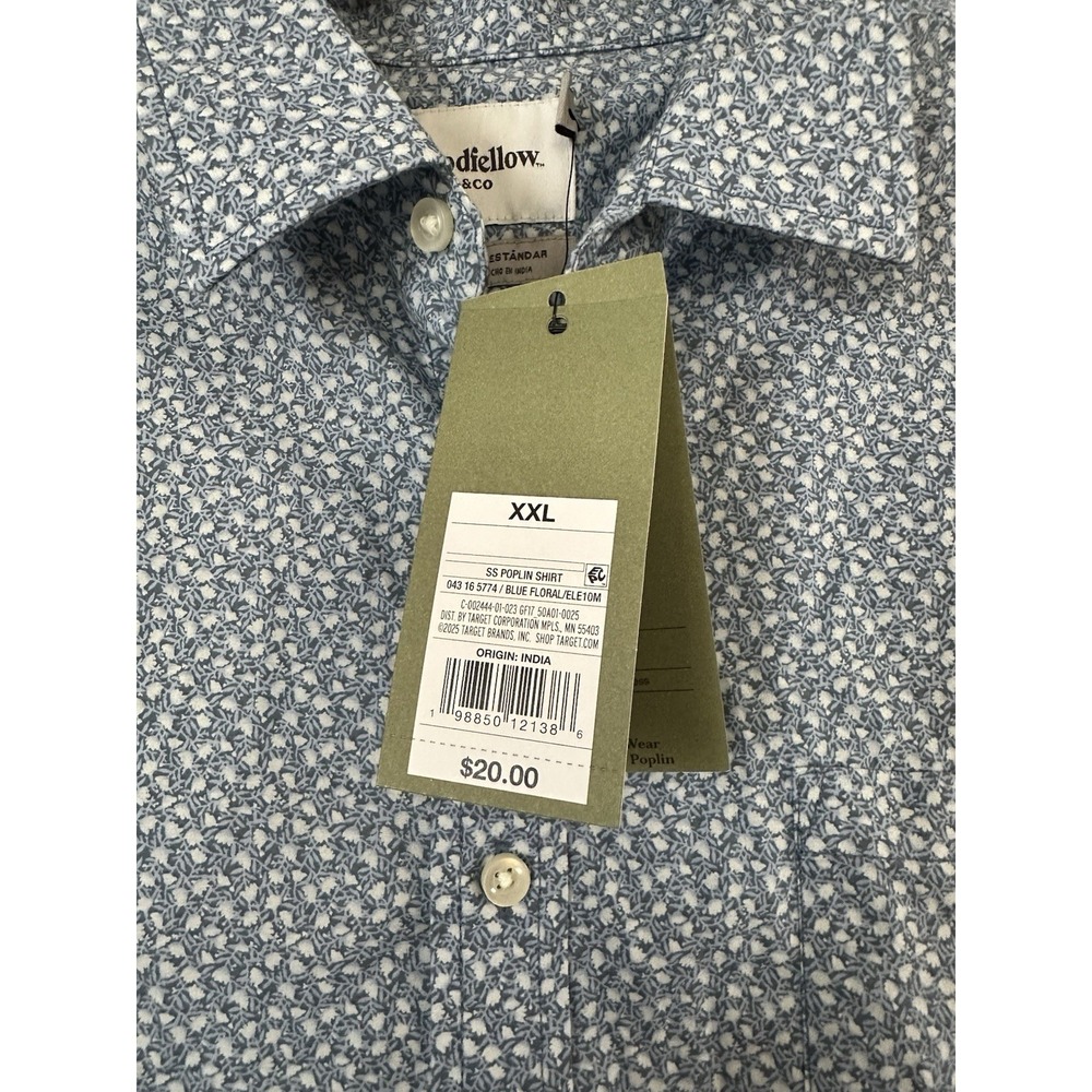 Goodfellow Men's Blue Short Sleeve Floral Every Wear Button-Up Poplin-XXL-NWT - Picture 2 of 5
